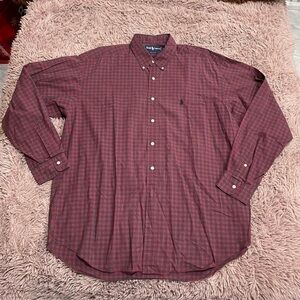 RALPH Lauren Polo Dark Burgundy Checkered Long Sleeve Button Shirt